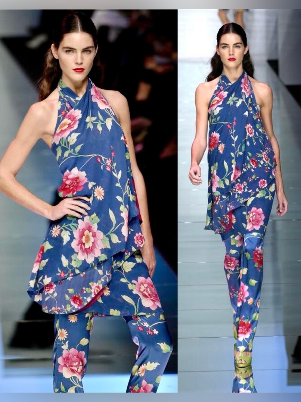 Vintage VALENTINO S/S 2006 Draped Silk Floral Twist Halter Dress in Blue Yellow